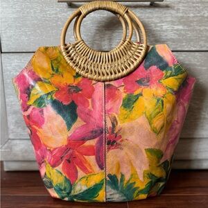 Patricia Nash Floral Print Handbag with Bamboo Handles